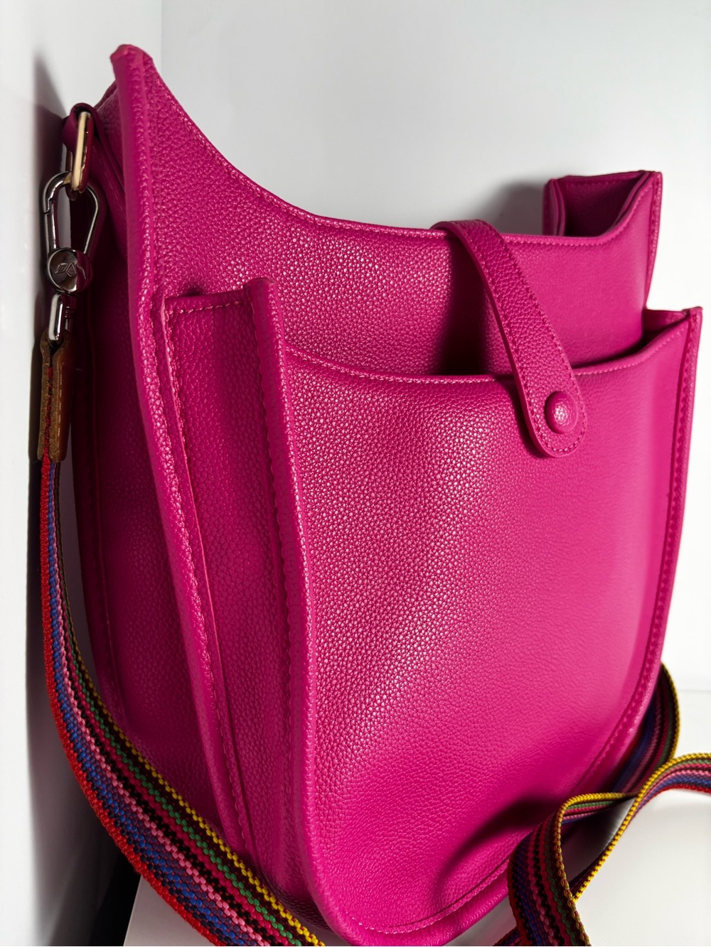 Women’s Pink Crossbody Bag with Colorful Strap